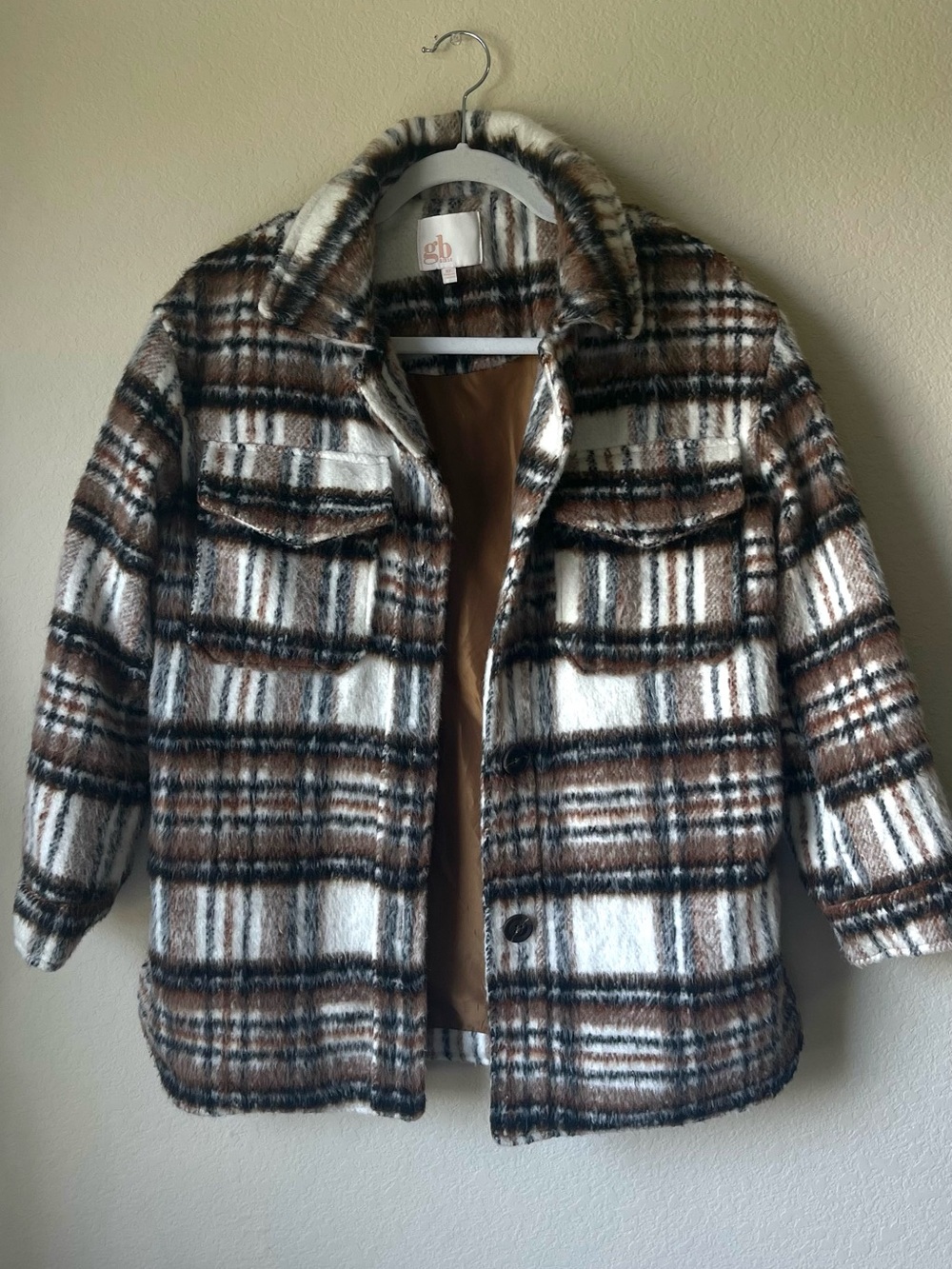 GB girls Plaid Pea Coat - Brown & White